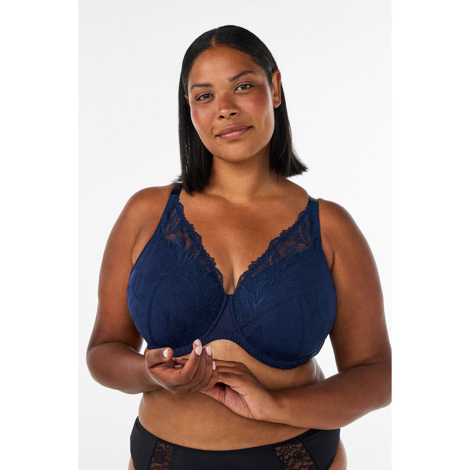 Zizzi voorgevormde Plus Size kanten bh met beugel donkerblauw