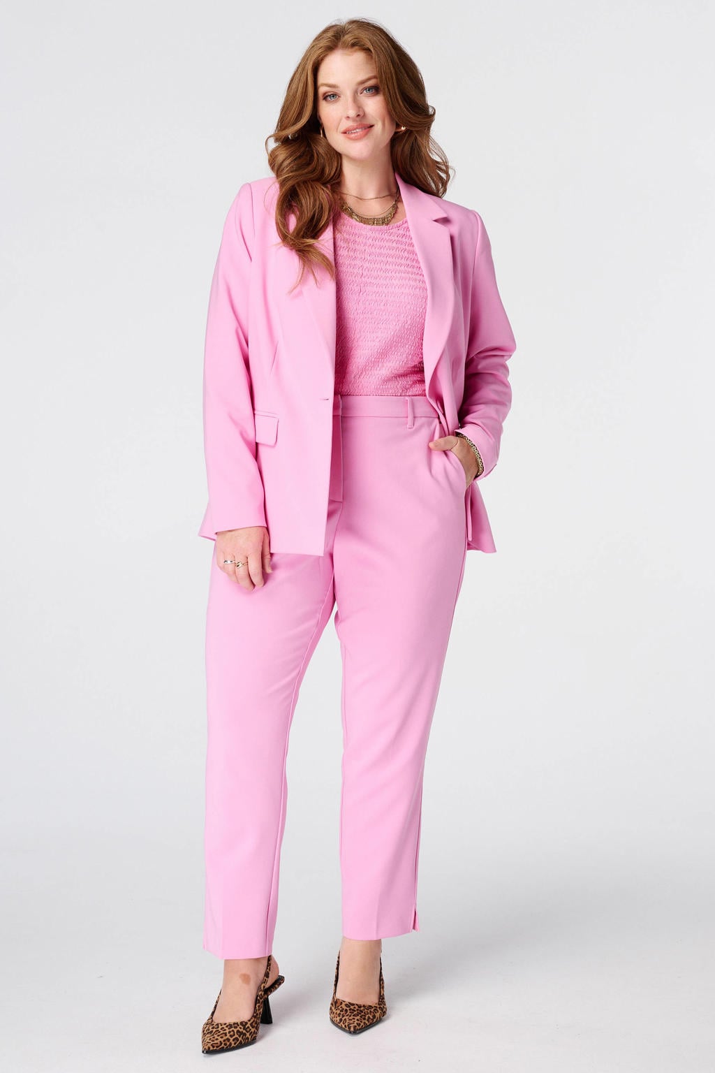 Roze dames MS Mode top Plus Size van polyester met effen en korte mouwen