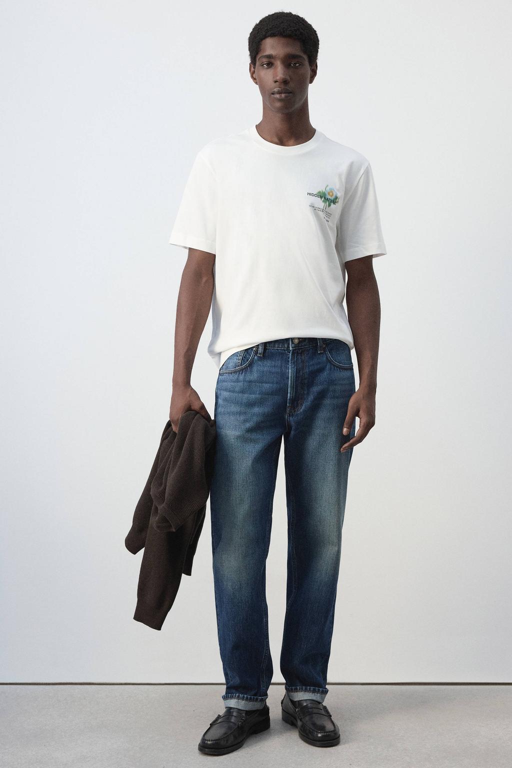 Witte heren Mango Man regular fit T-shirt van katoen met korte mouwen en ronde hals