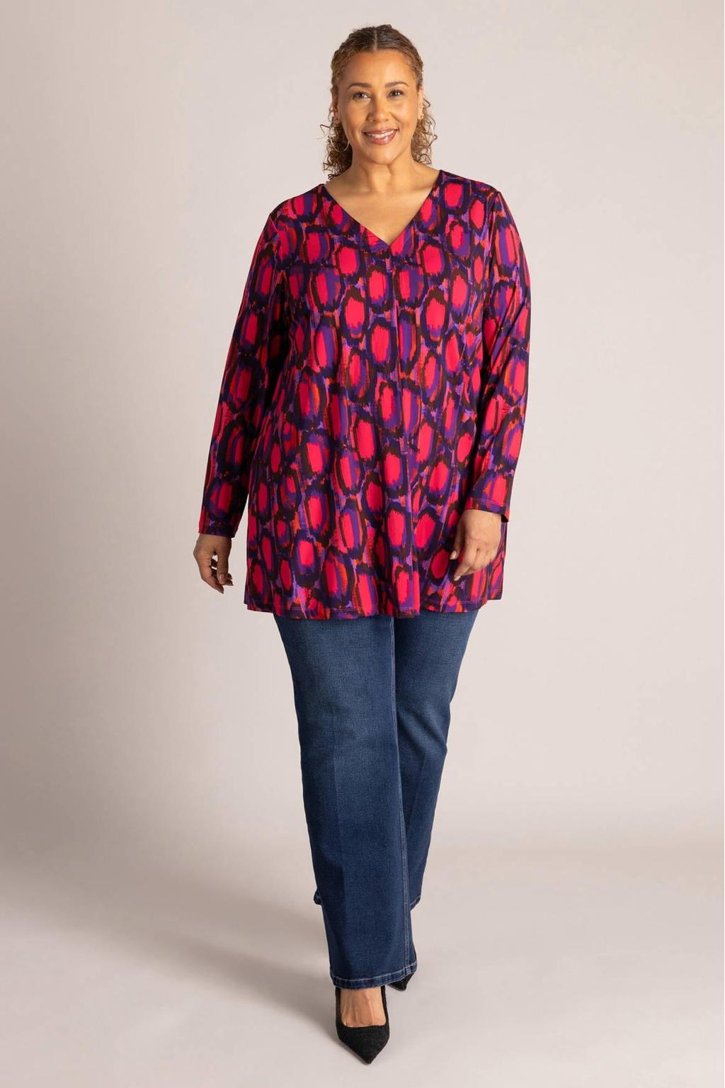 Multikleurige dames Colletta tuniek Plus Size meerkleurig van polyester met lange mouwen