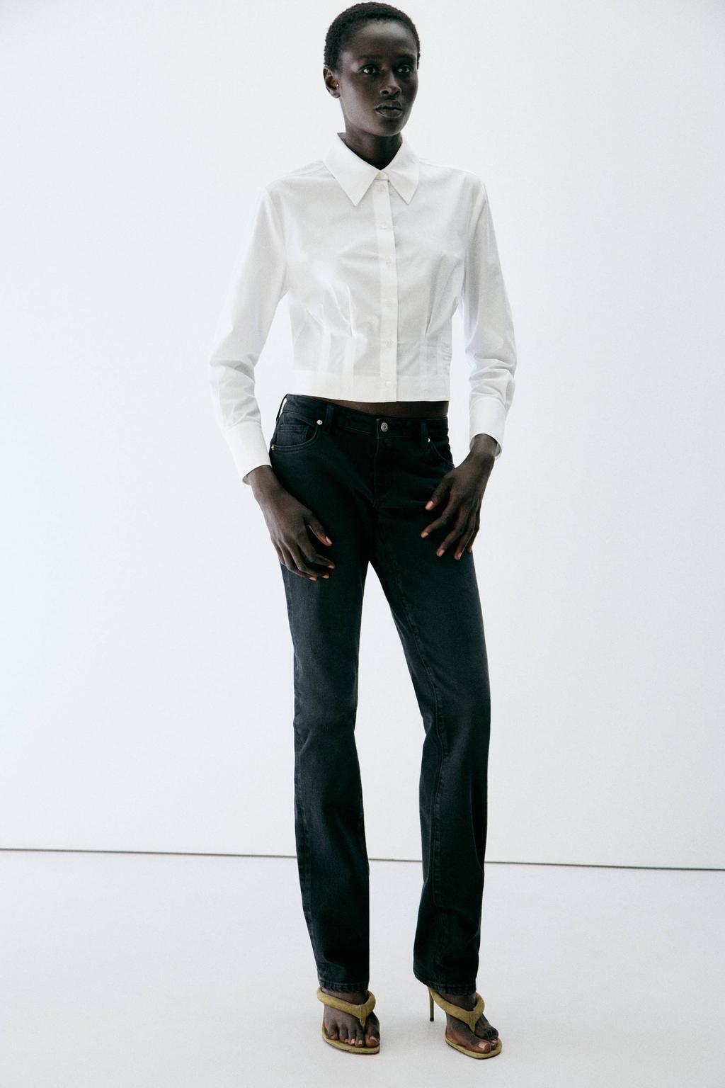 Witte dames Mango blouse van katoen met effen, lange mouwen, klassieke kraag en knoopsluiting
