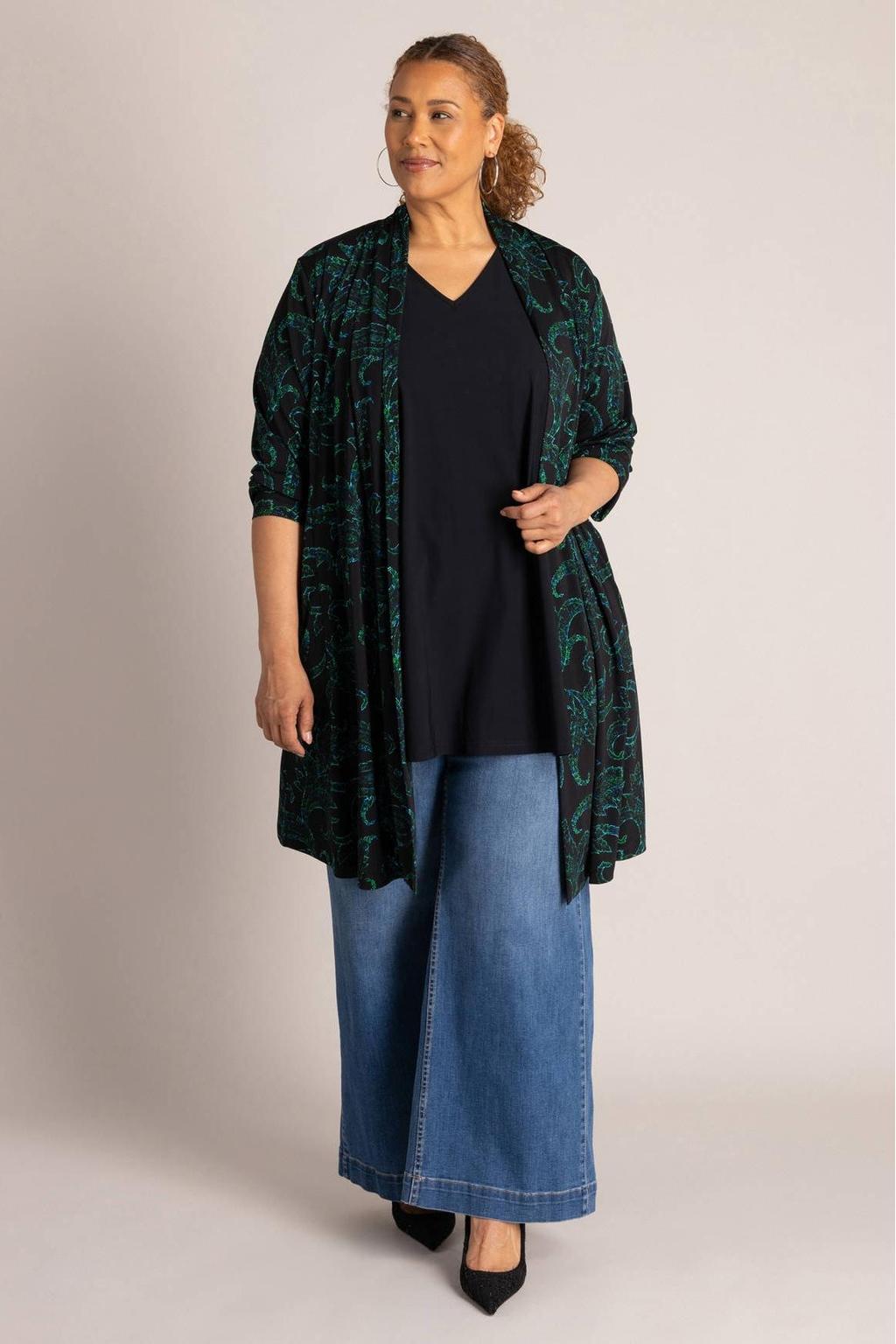 Groen en zwarte dames Colletta vest met driekwart mouwen