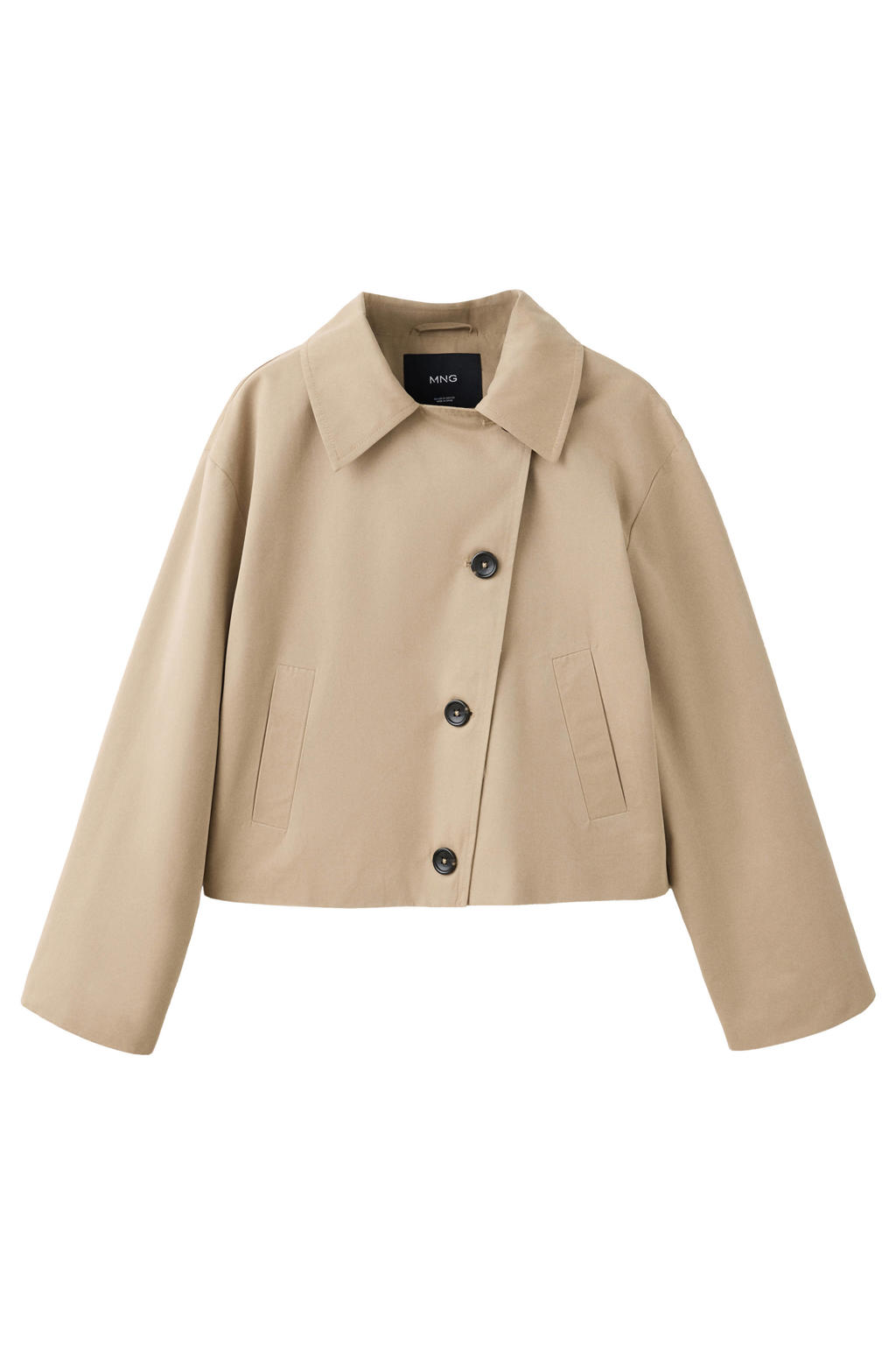 Beige meisjes MANGO TEEN trenchcoat van polyester met effen, lange mouwen, opstaande kraag en double breasted sluiting