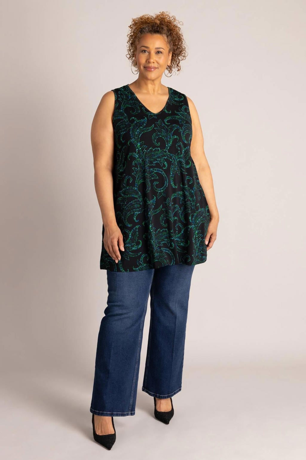 Groen en zwarte dames Colletta tuniek Plus Size van polyester