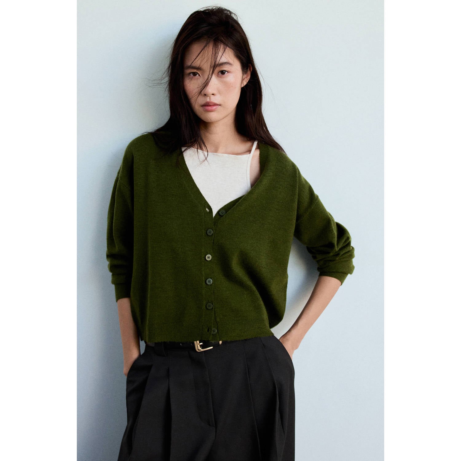 Mango gebreid vest met wol groen