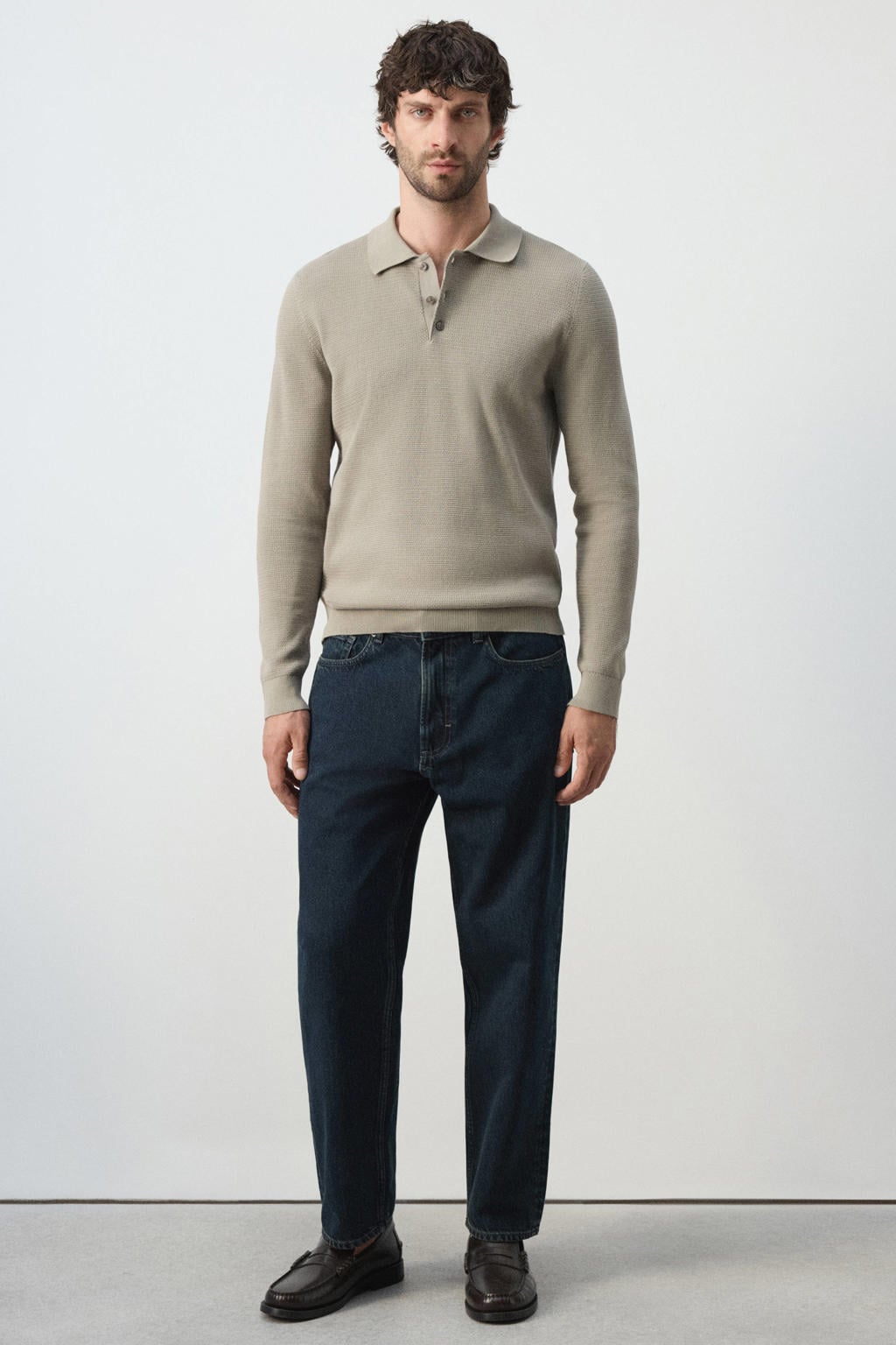 Mango Man regular fit gebreide polo - middengrijs