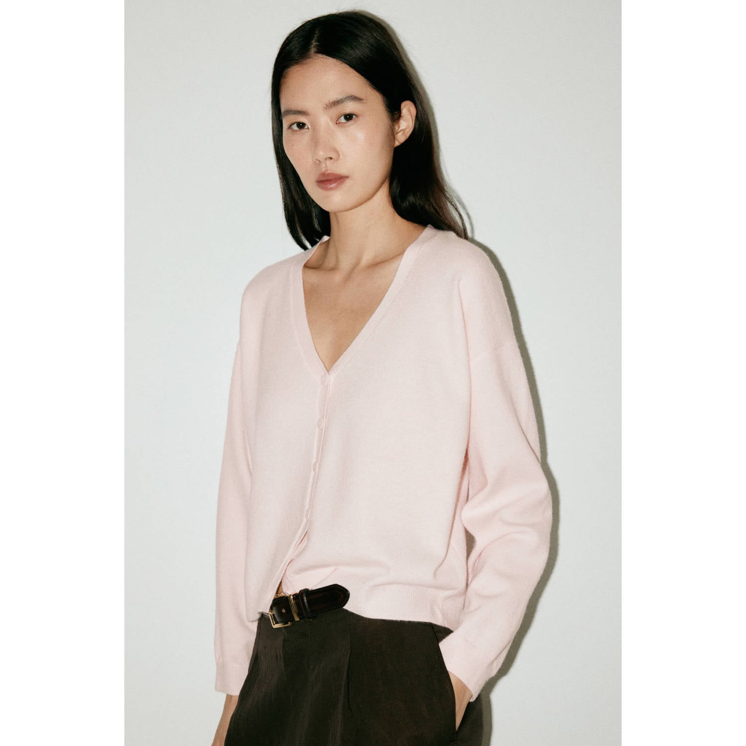 Mango gebreid vest lichtroze