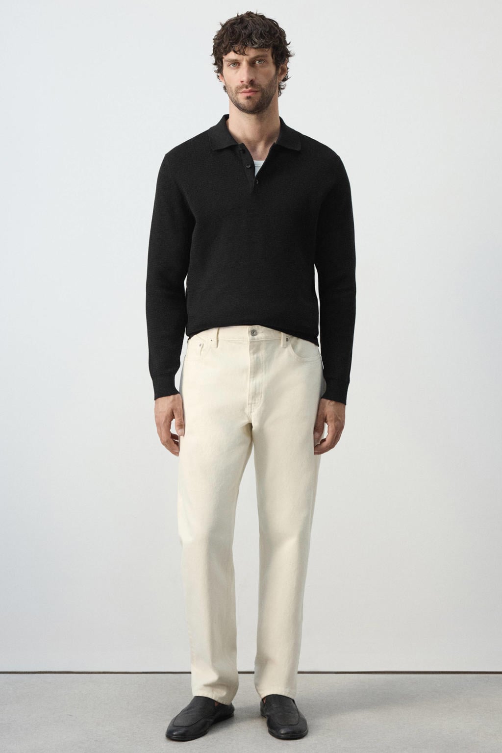 Mango Man regular fit gebreide polo - zwart