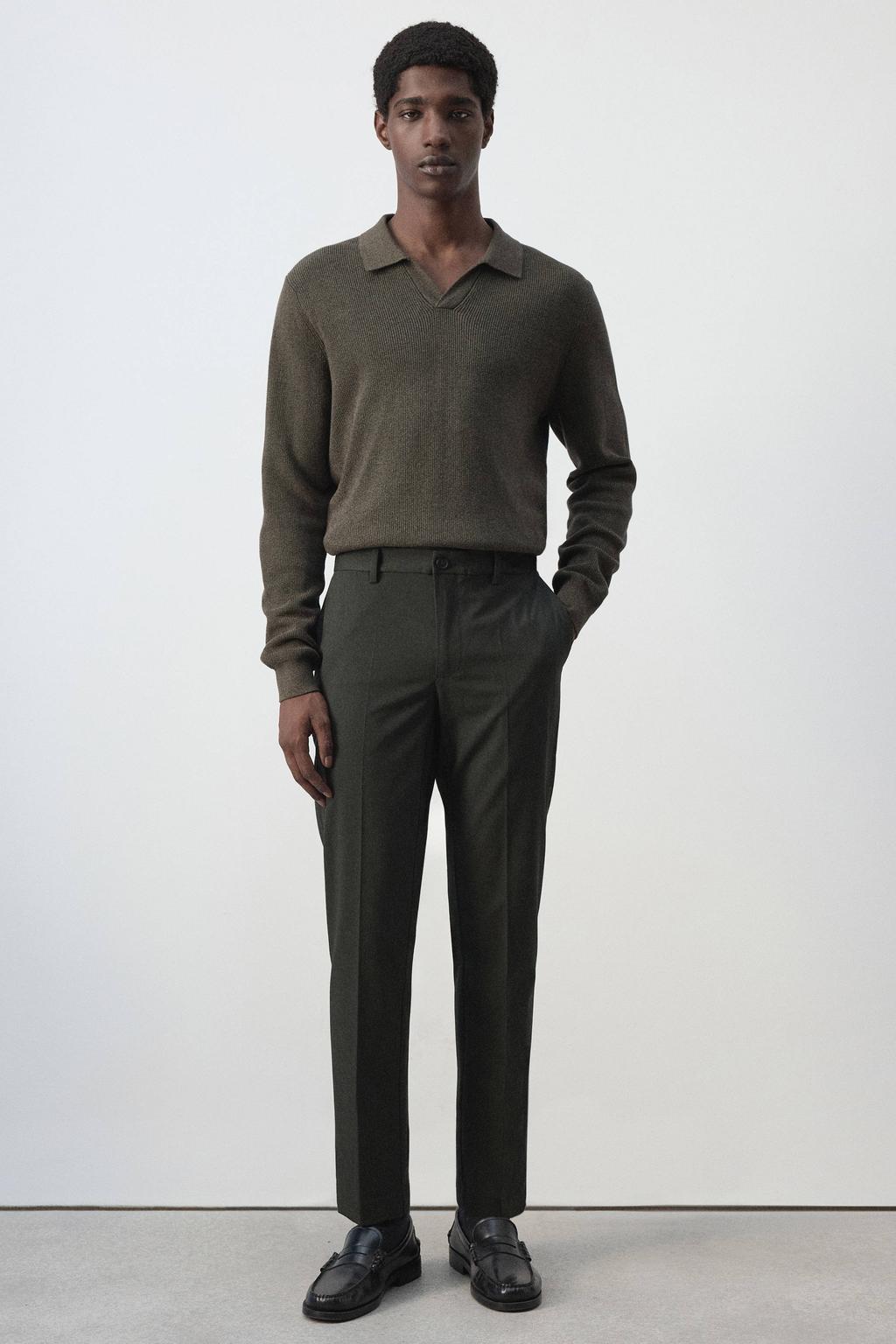 Mango Man slim fit pantalon met plooien - beige/kaki