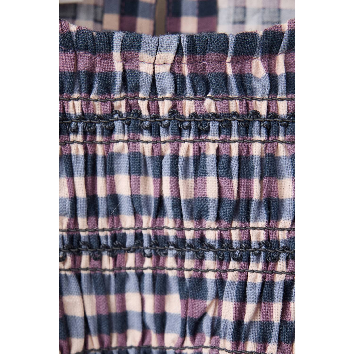 Mango Kids A-lijn geruite blousetop met smockwerk roze blauw paars