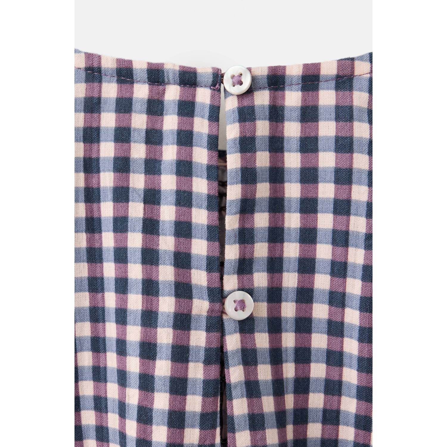 Mango Kids A-lijn geruite blousetop met smockwerk roze blauw paars