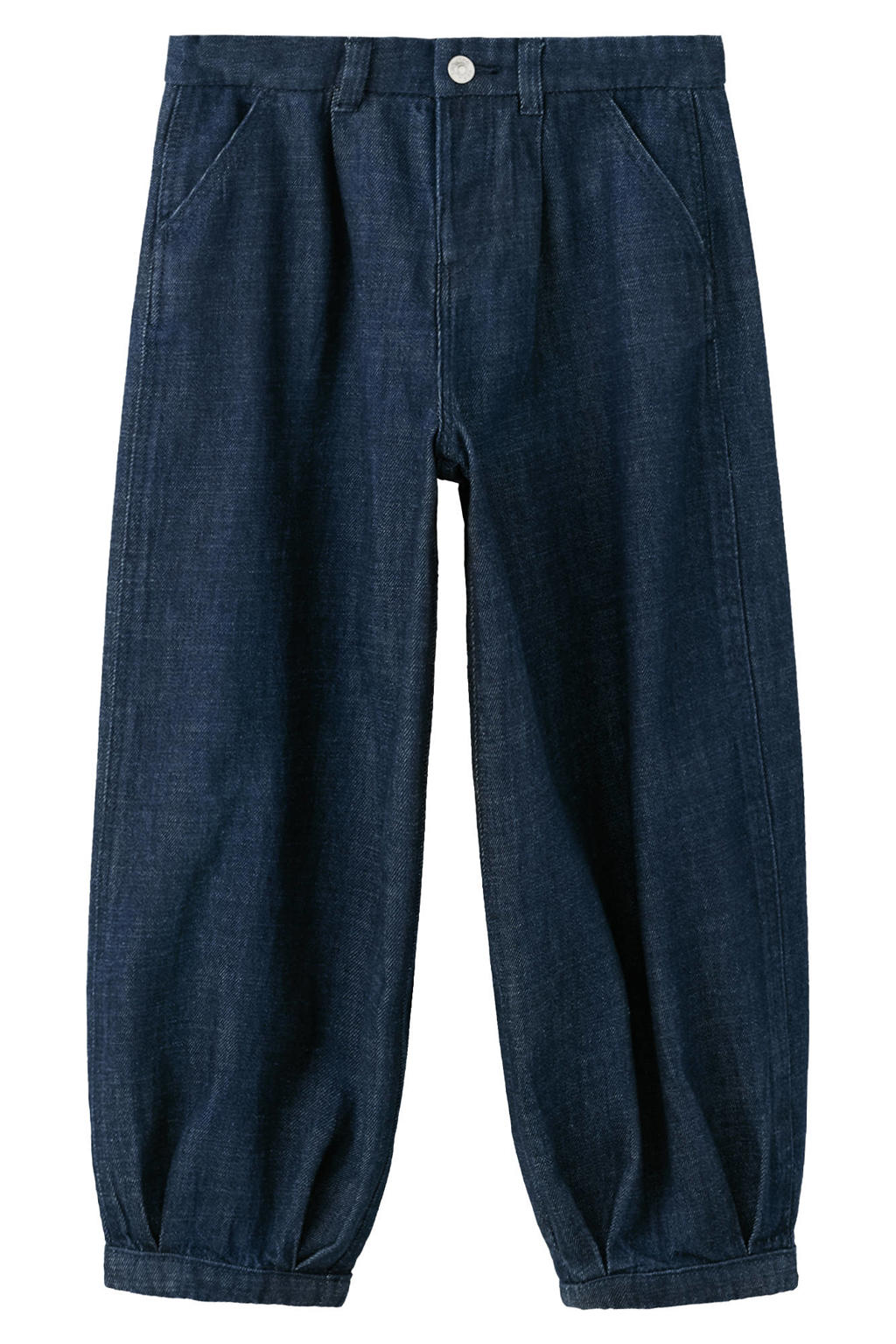 Medium blue denim meisjes Mango Kids ballon barrel jeans mediumblauw van denim met regular waist, drukknoopsluiting en effen