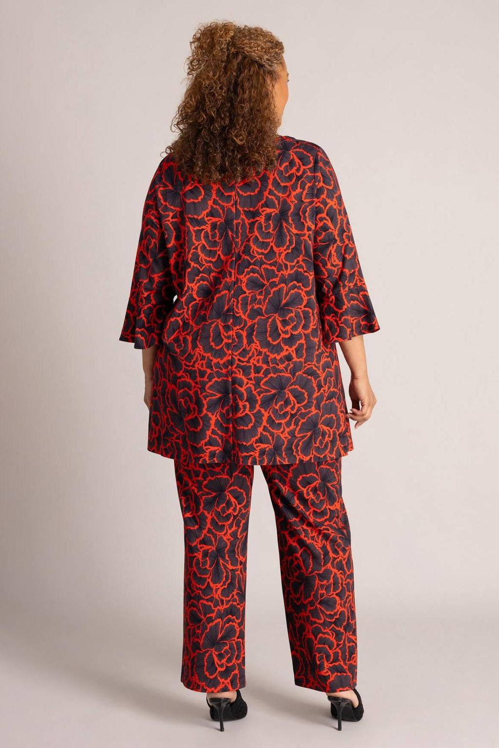 Rood en zwarte dames Colletta tuniek Plus Size van viscose met driekwart mouwen