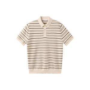 regular fit gebreide gestreepte polo - lichtbeige