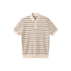 regular fit gebreide gestreepte polo - lichtbeige