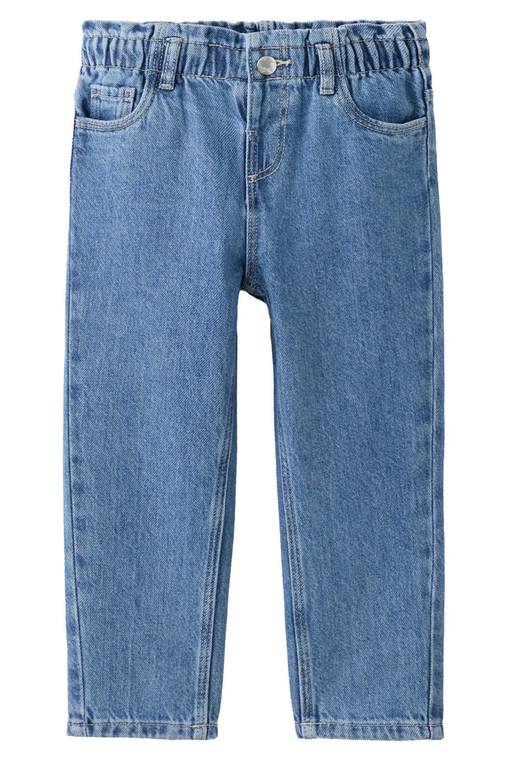 Medium blue denim jongens Mango Kids regular fit jeans mediumblauw van denim met drukknoopsluiting en effen