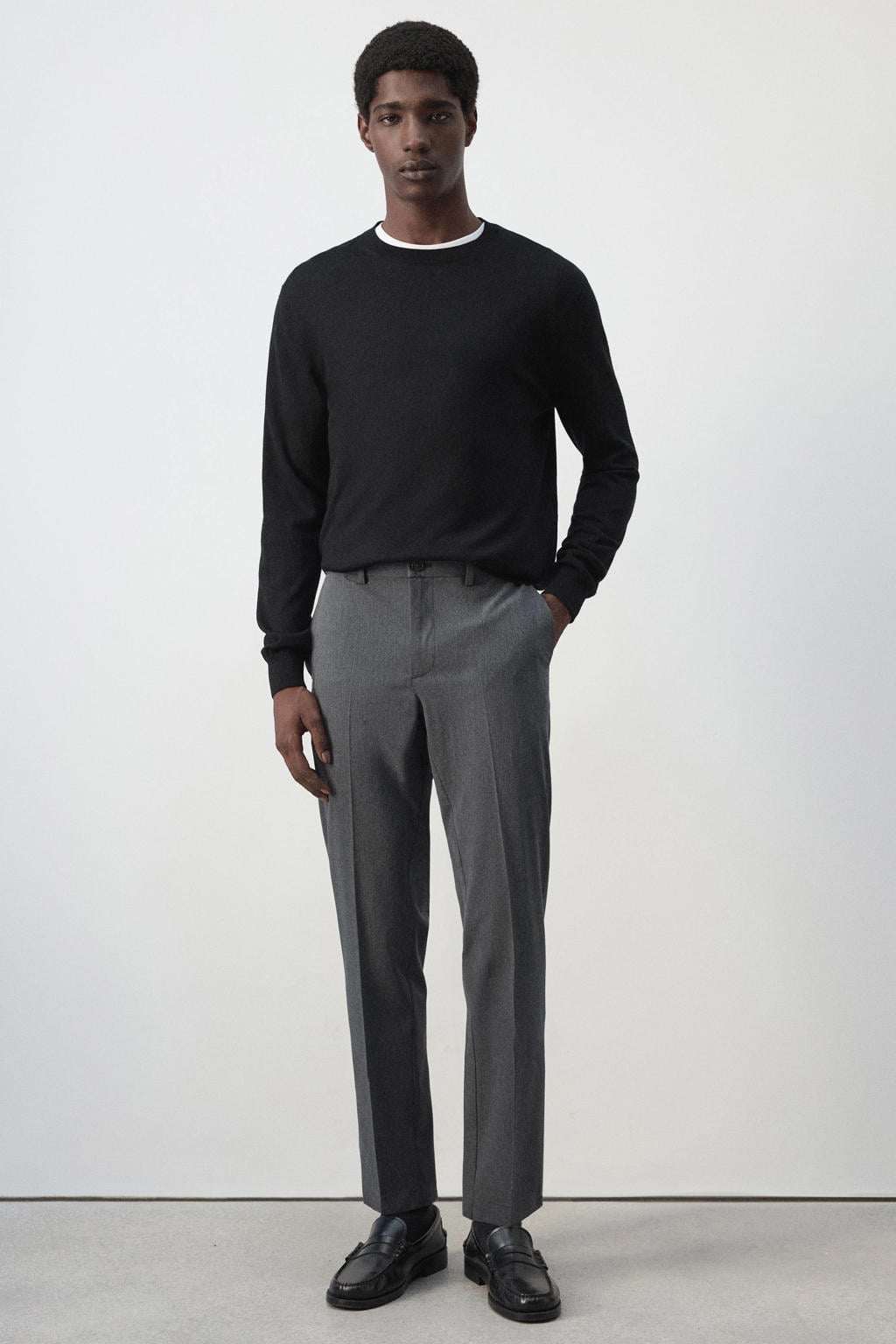 Mango Man slim fit cropped broek - middengrijs