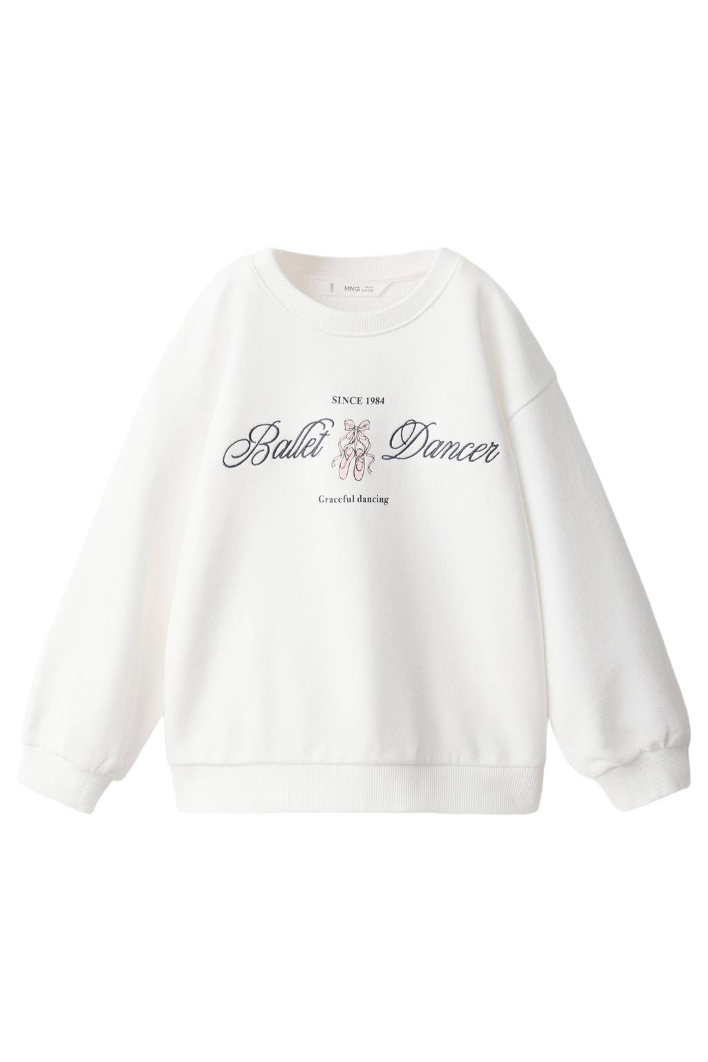 Witte meisjes Mango Kids sweater met printopdruk, lange mouwen, ronde hals en geribde boorden