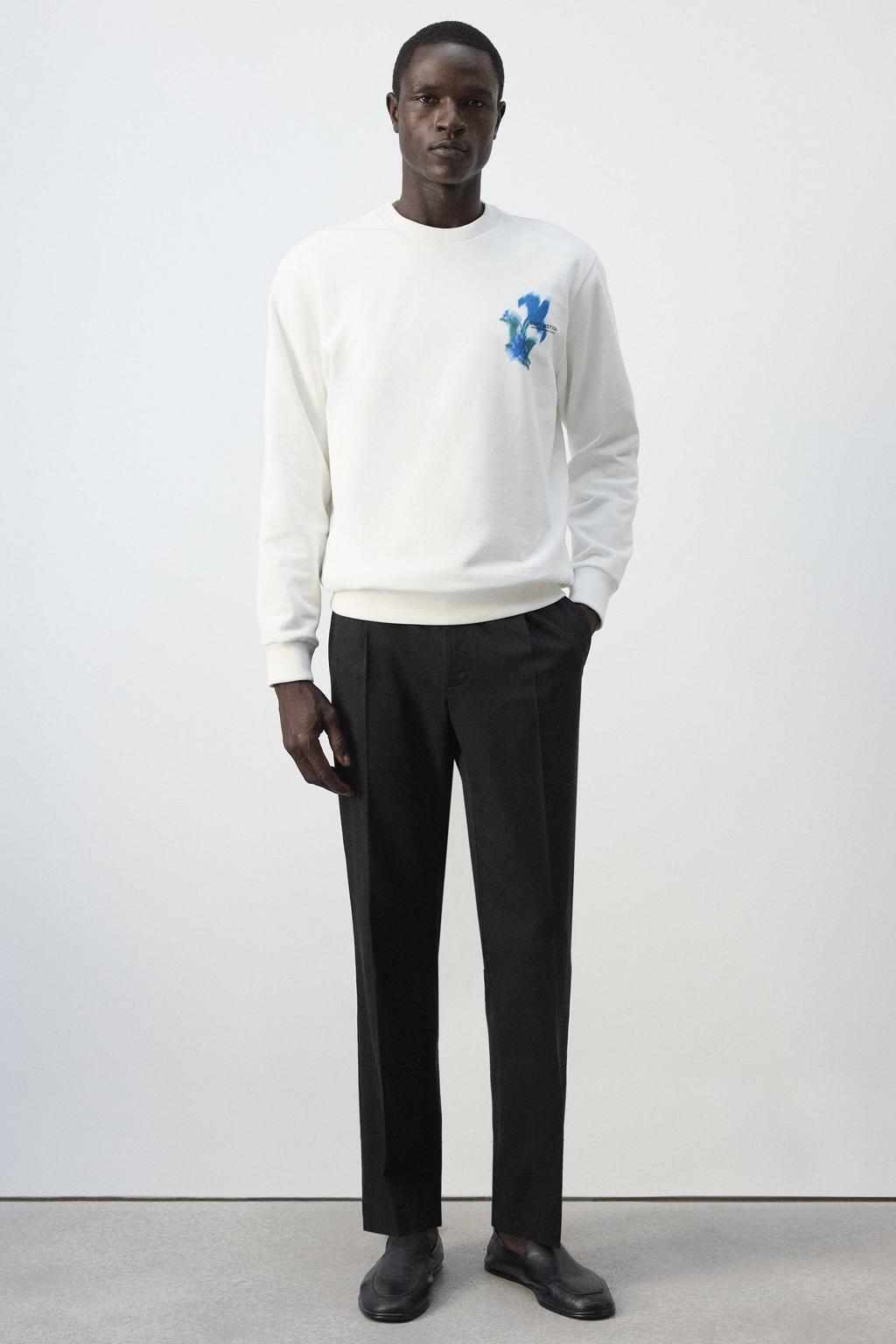 Witte heren Mango Man regular fit sweater met lange mouwen, ronde hals en geribde boorden