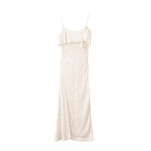 gebloemde jacquard midi jurk - beige