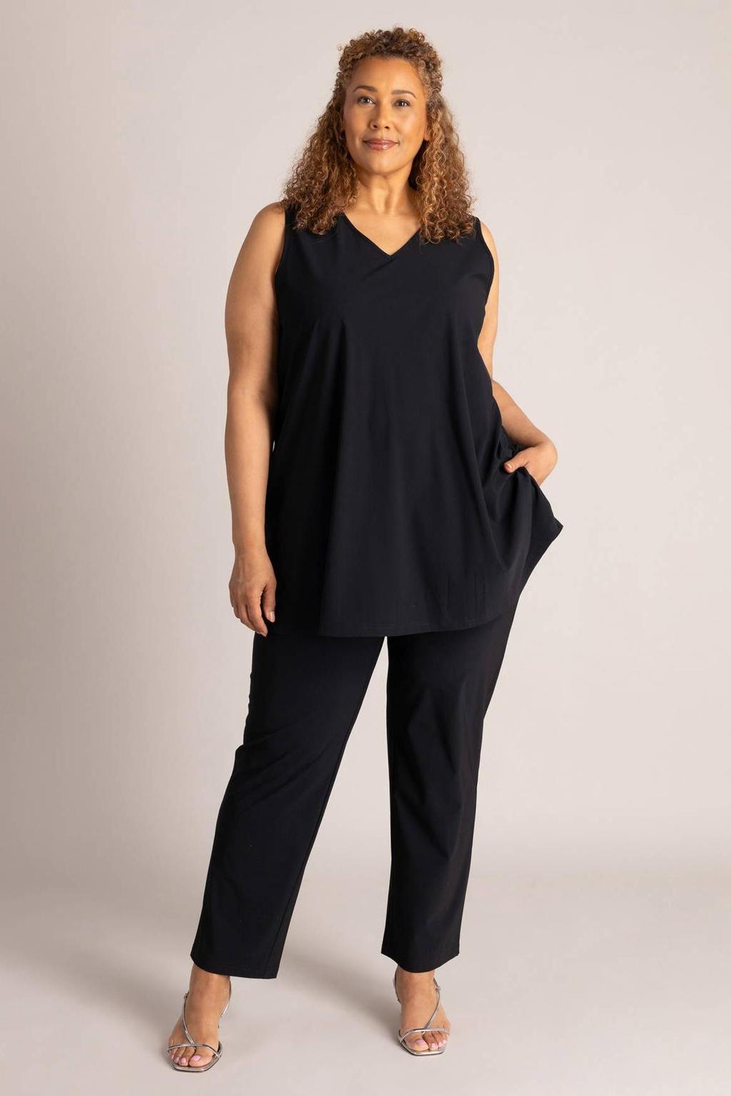 Zwarte dames Colletta tuniek Plus Size van polyamide met effen