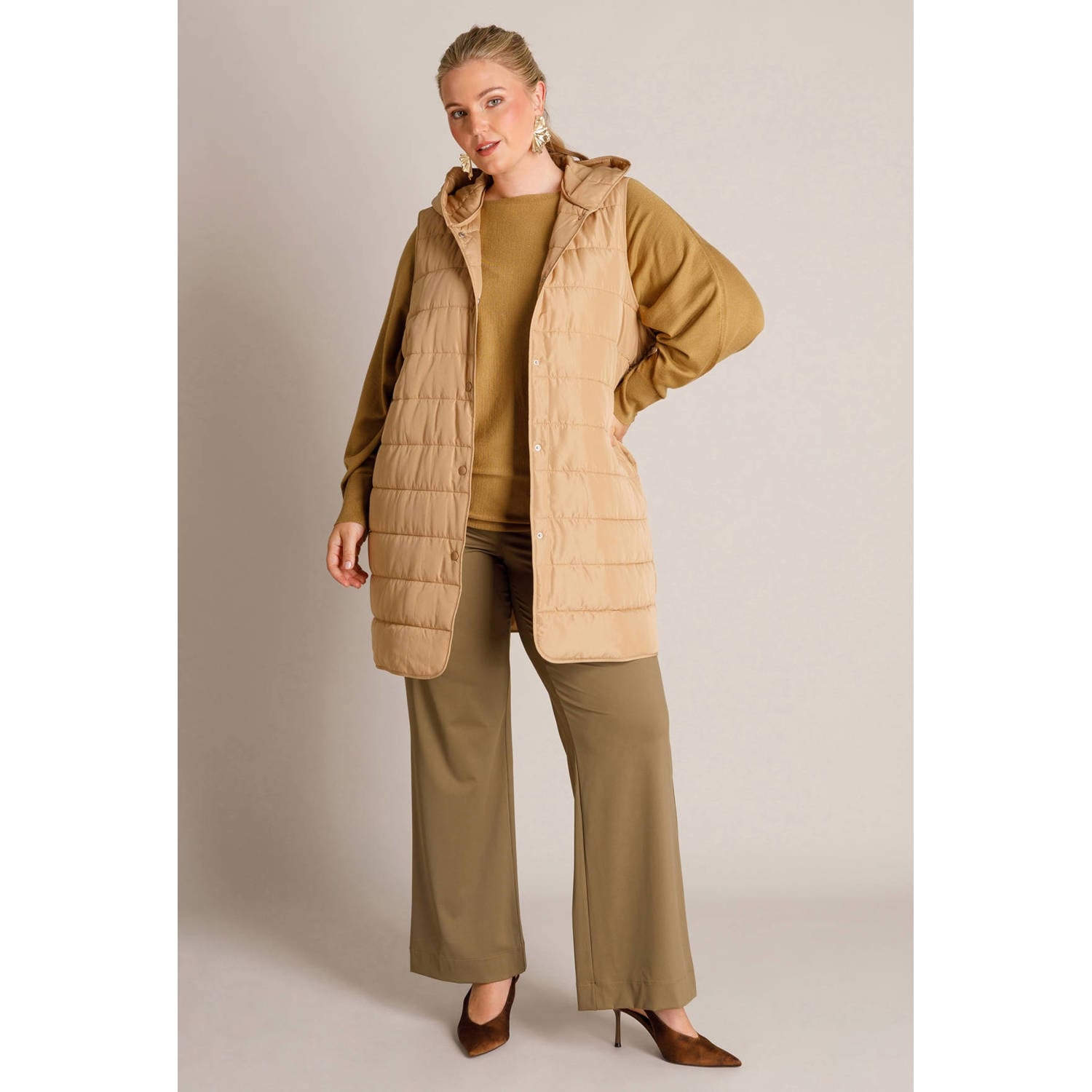 Yest Curve Plus Size wintermantel met wol camel