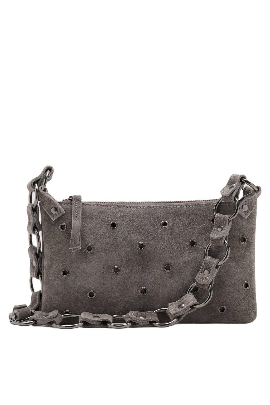 MANGO TEEN leren schoudertas met eyelets - grijs