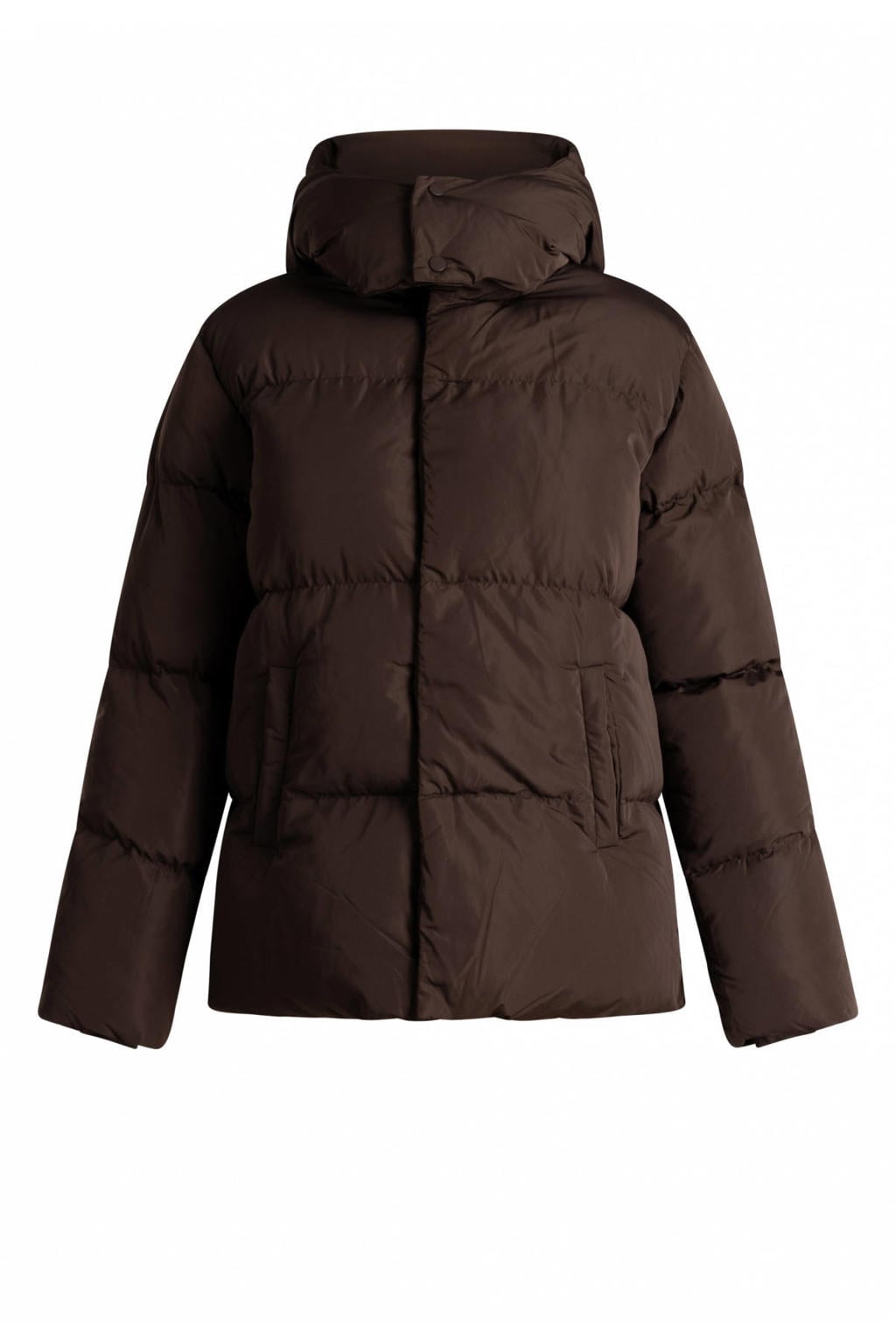 Bruine dames Yest Curve Plus Size winterjas met effen, lange mouwen, capuchon en ritssluiting
