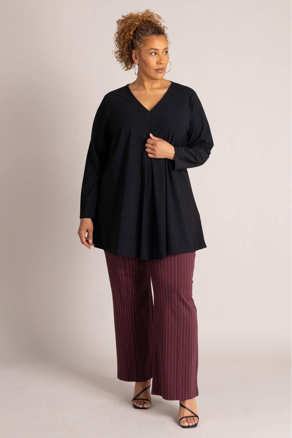 Zwarte dames Colletta tuniek Plus Size van polyamide met effen en lange mouwen
