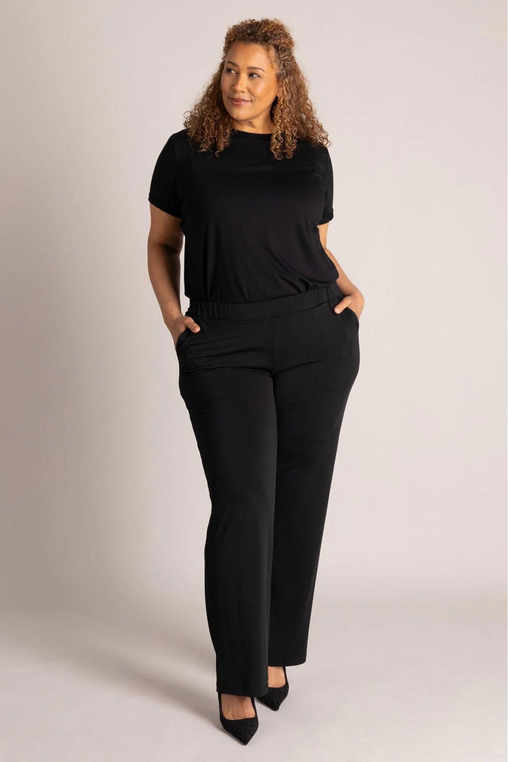 Zwarte dames Colletta straight leg broek Plus Size met effen