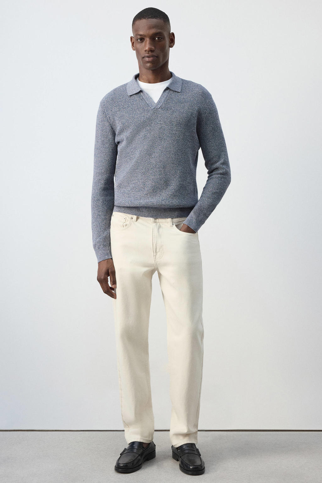 Mango Man katoenen regular fit gebreide trui - middenblauw