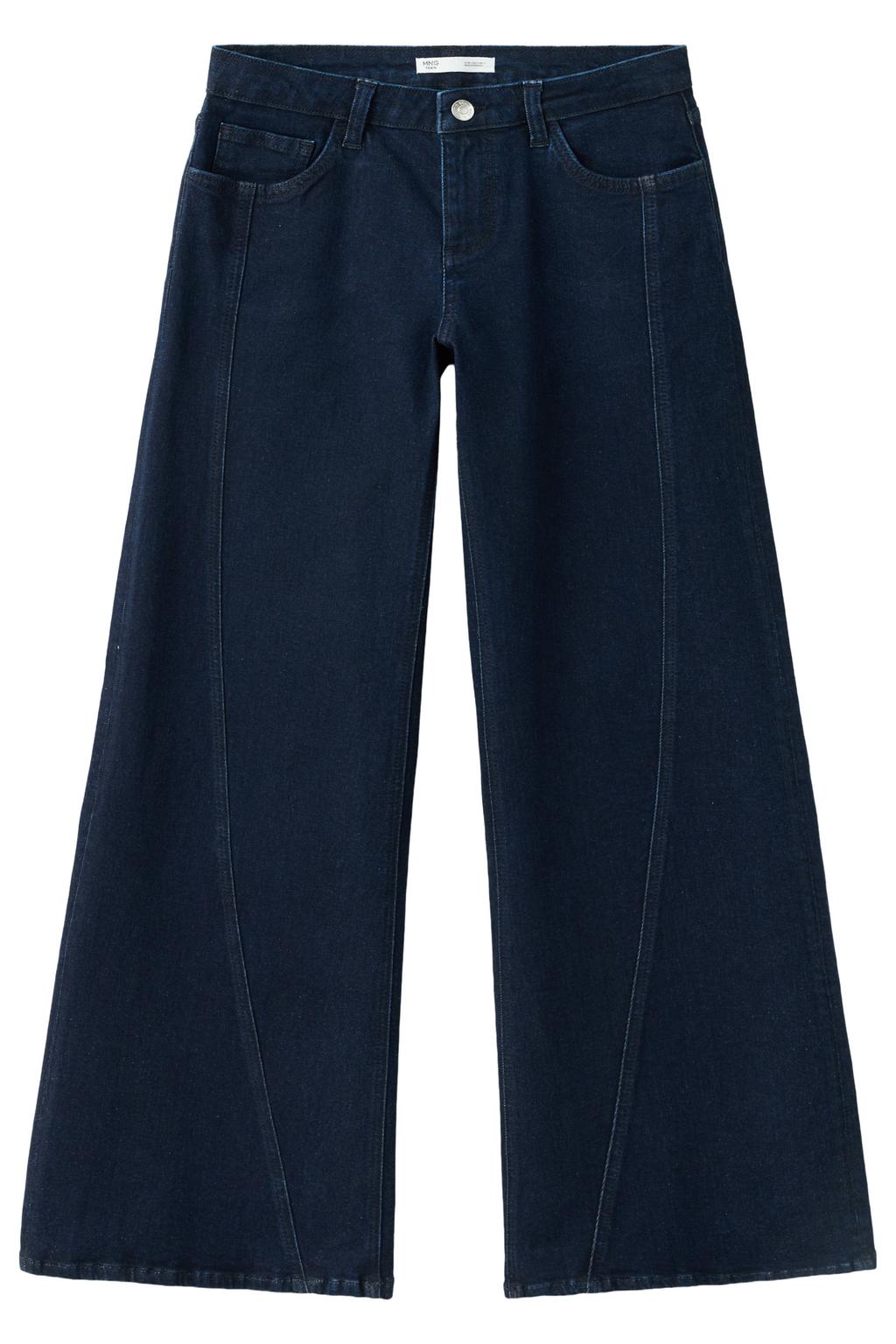 Dark blue denim meisjes MANGO TEEN wide leg jeans van denim met low waist, rits- en knoopsluiting en effen