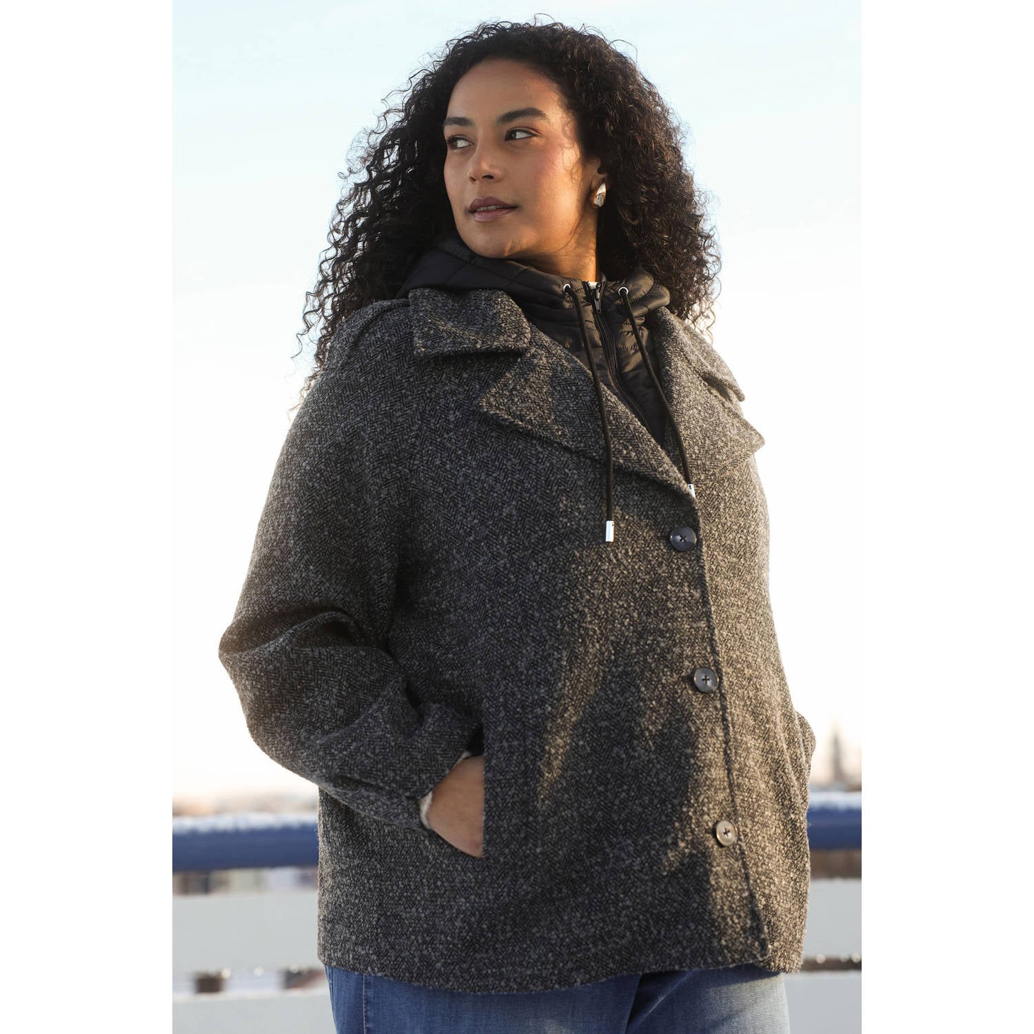 Yest Curve Plus Size winterjas met wol grijs