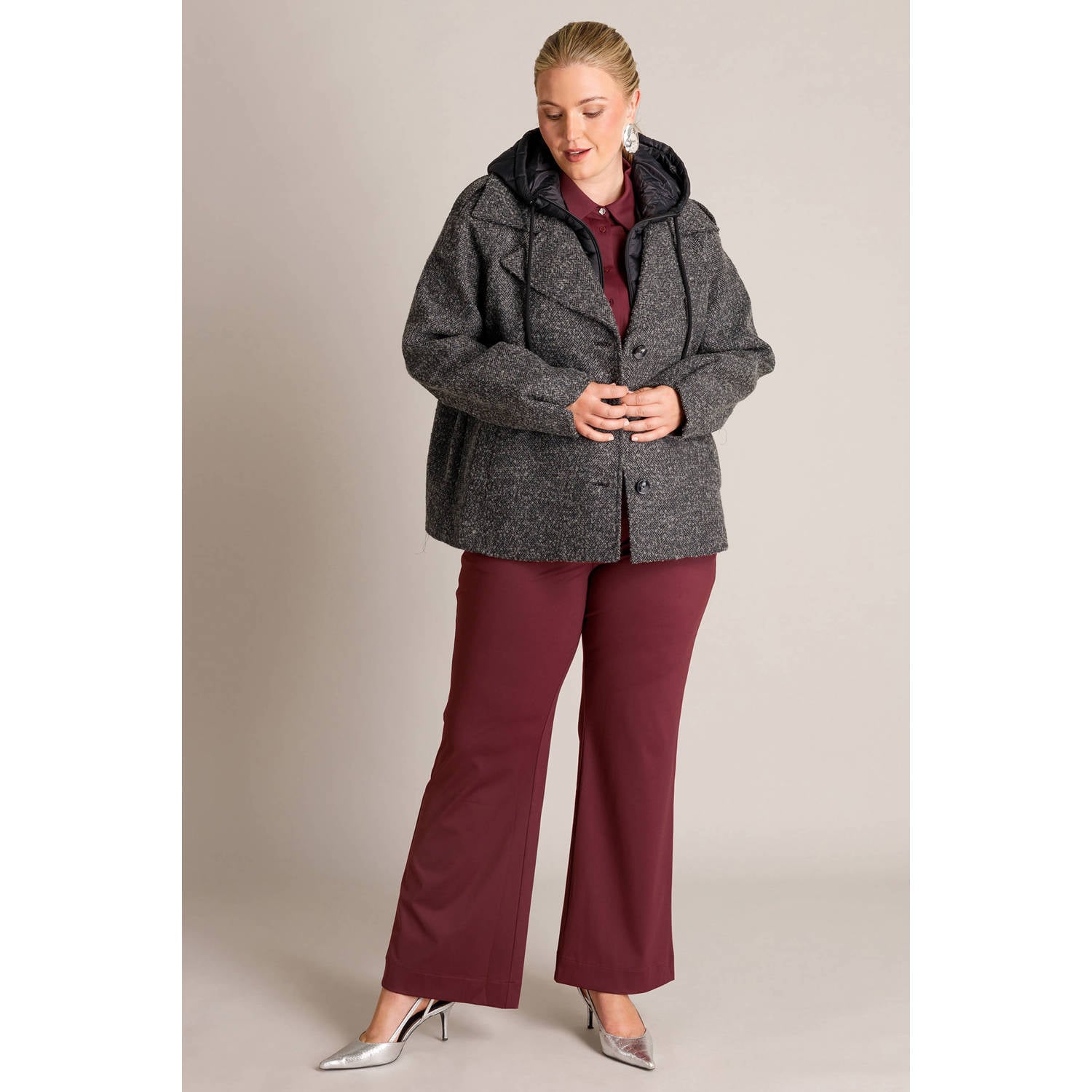 Yest Curve Plus Size winterjas met wol grijs