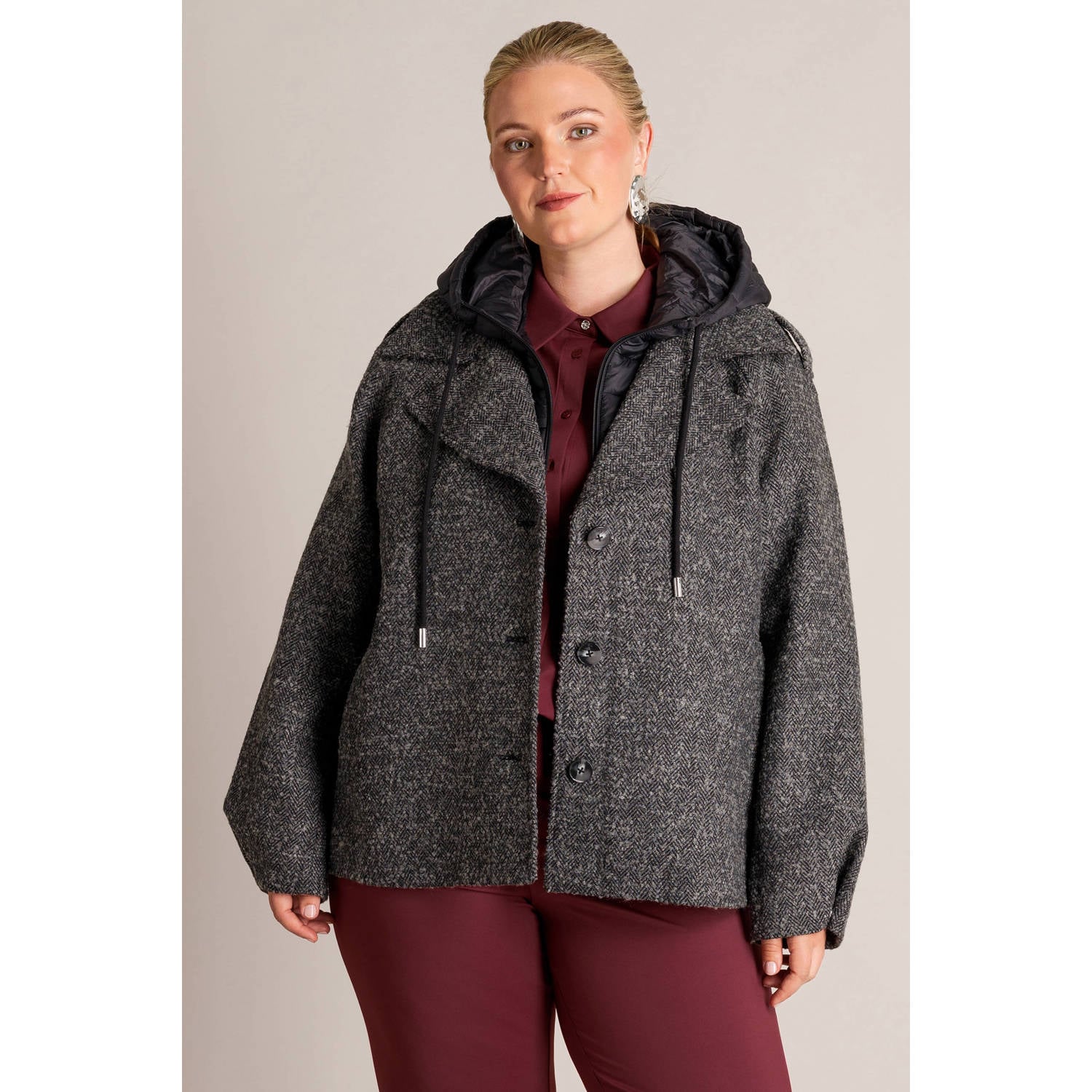Yest Curve Plus Size winterjas met wol grijs