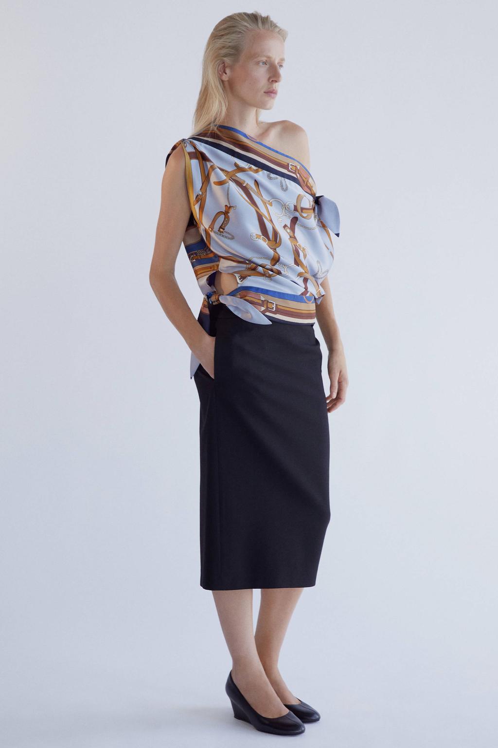 Multikleurige dames Mango top meerkleurig van polyester met korte mouwen, off shoulder hals en strikje