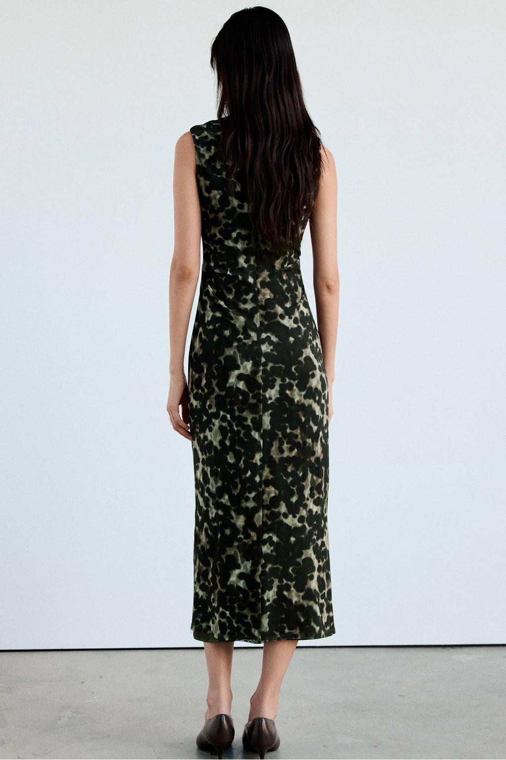 Grijsgroene dames Mango midi jurk groen van mesh
