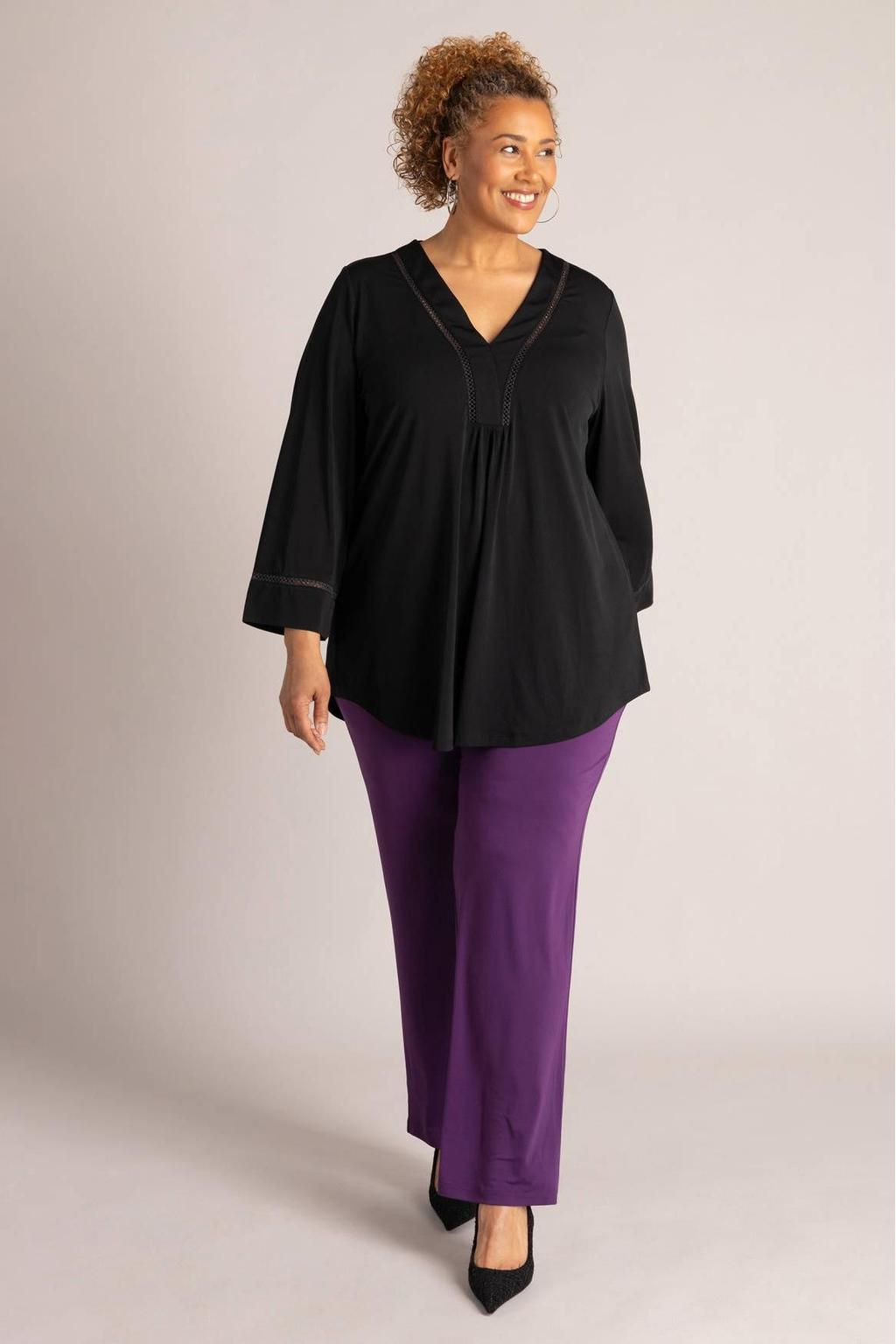 Paarse dames Colletta straight leg broek Plus Size met effen