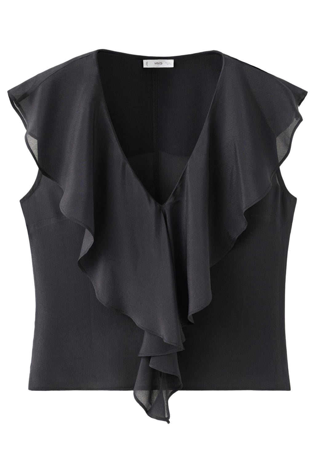 Antraciete meisjes MANGO TEEN mouwloze top van viscose met effen, V-hals en ruches