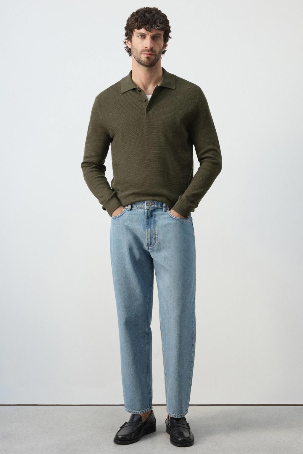 Mango Man regular fit gebreide polo - donkergroen