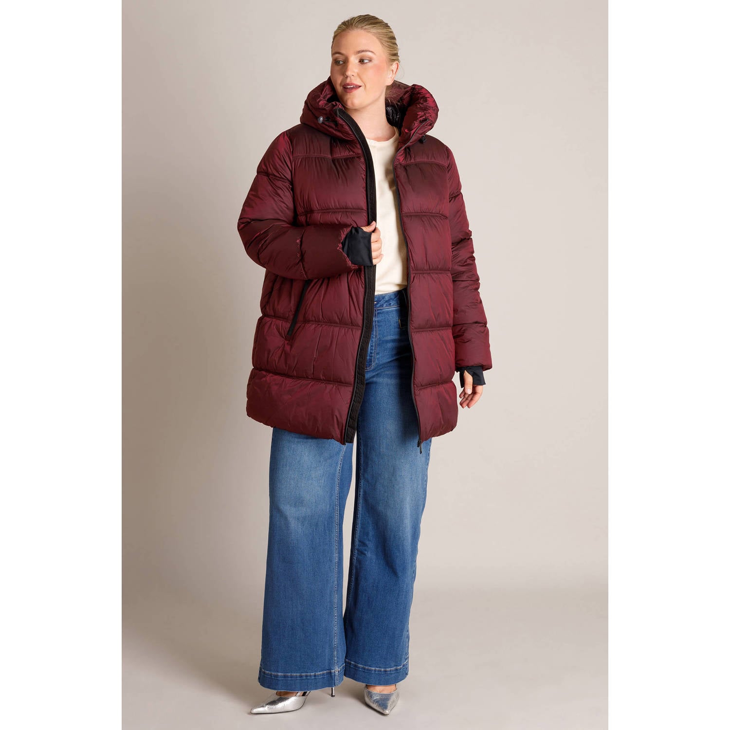 Yest Curve Plus Size winterjas donkerrood