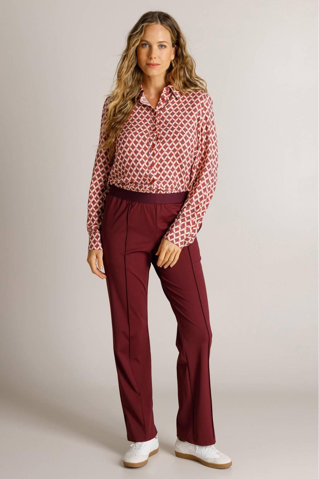 Donkerrode dames Ivy Beau wide leg broek travelstof met effen