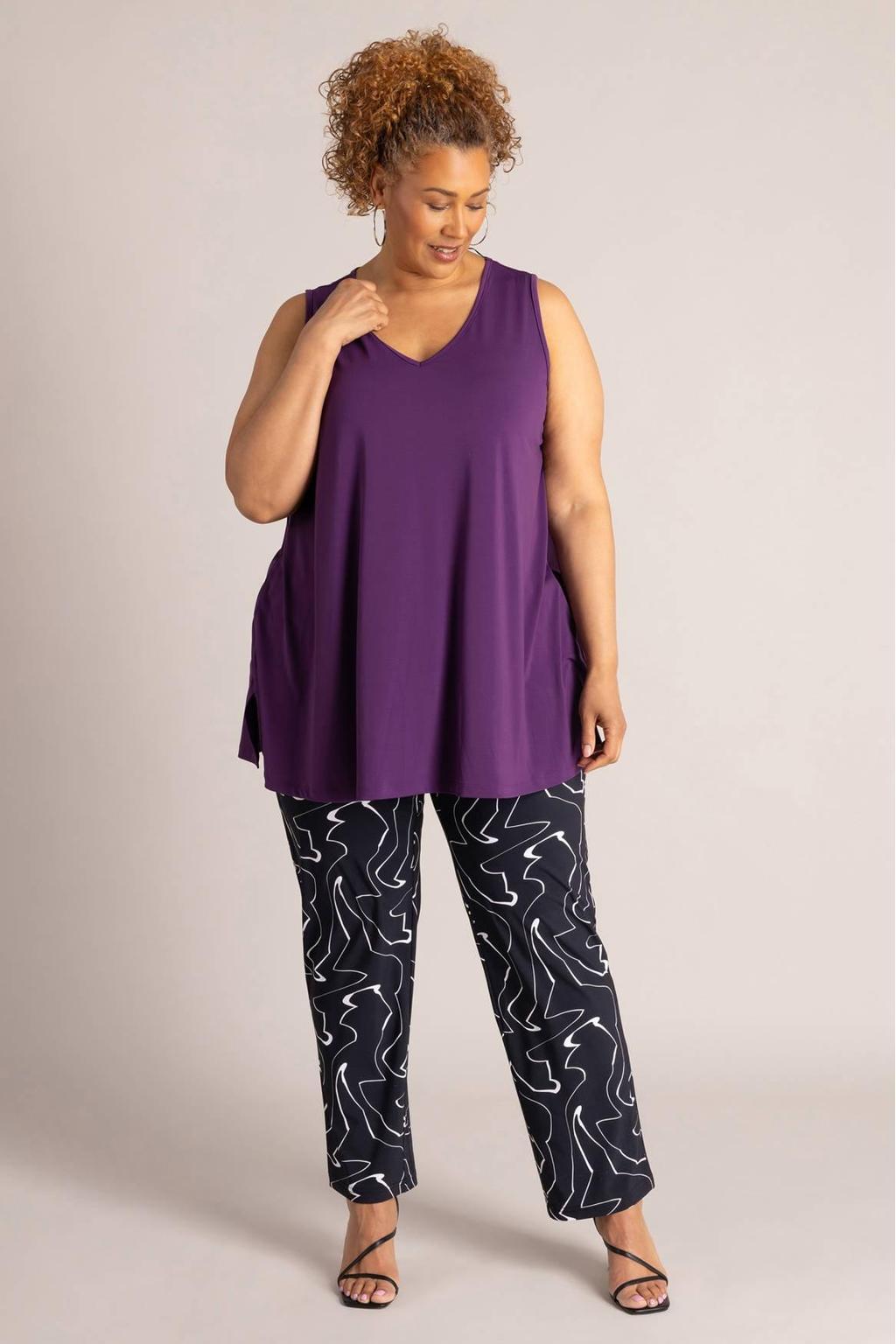 Paarse dames Colletta top Plus Size van polyester met effen