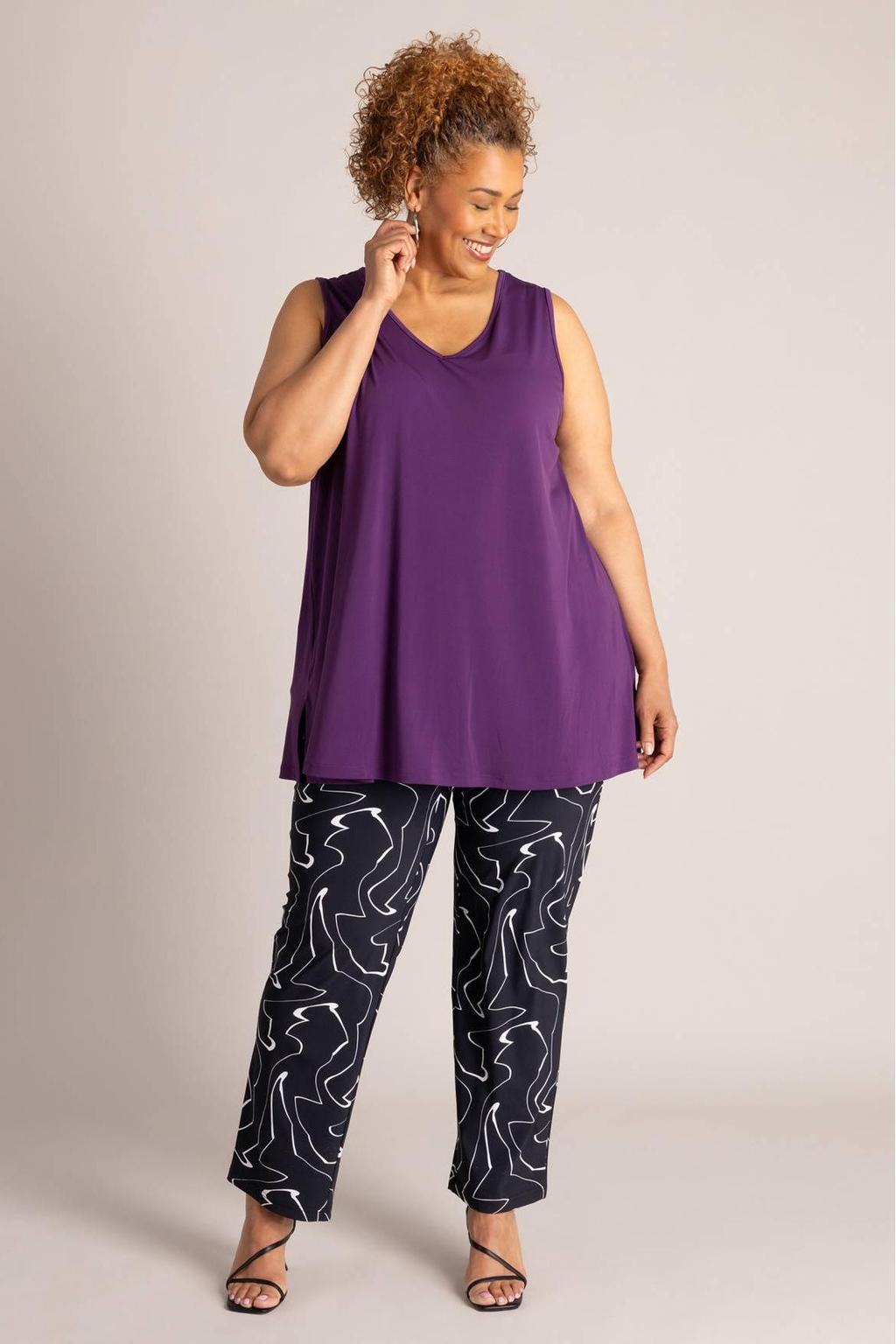 Zwart en witte dames Colletta slim fit broek Plus Size van polyamide met regular waist en elastische tailleband