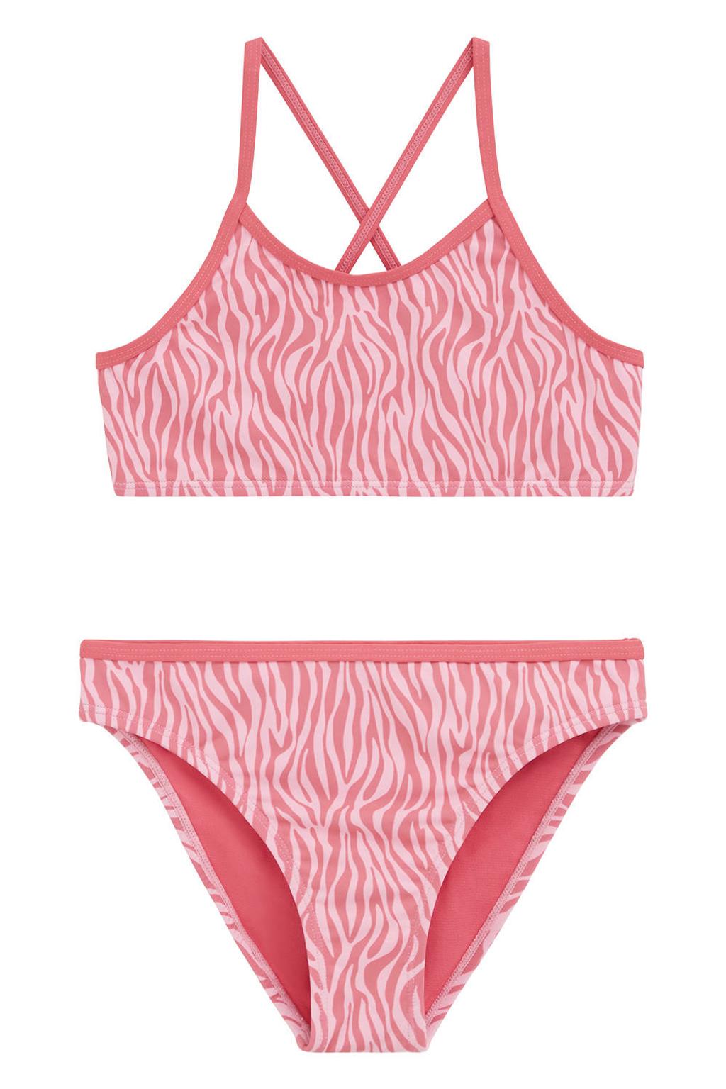 WE Fashion cropbikini met zebraprint - roze
