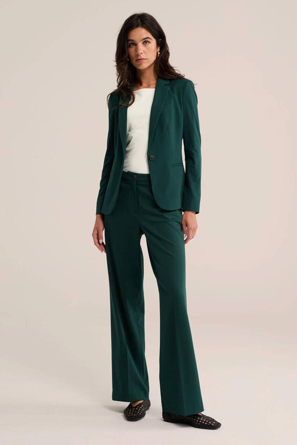 Groene dames WE Fashion jersey loose fit pantalon van viscose met high waist en effen
