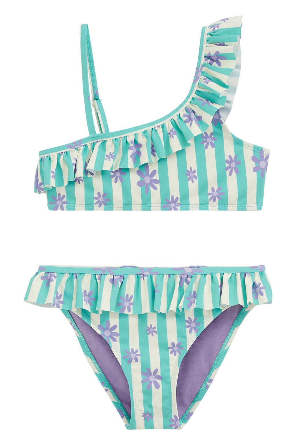 WE Fashion one shoulder gebloemde bikini met ruches - turquoise