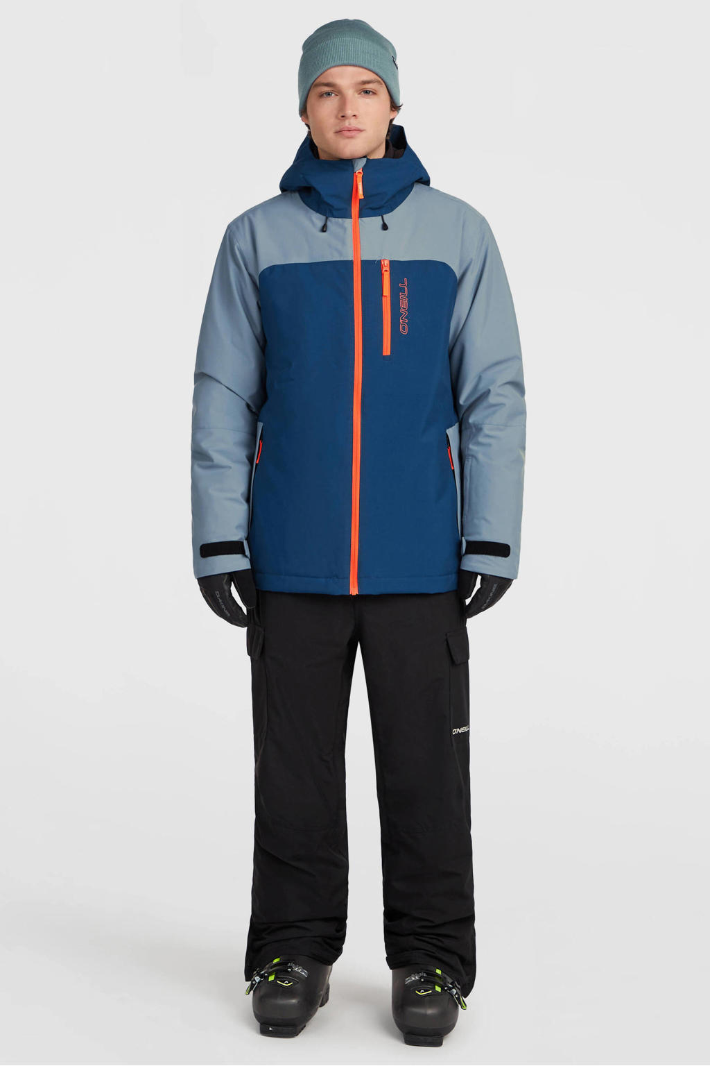Blauwe heren O'Neill FWC'Cruz Duo ski-jas van polyester met meerkleurige print, capuchon en ritssluiting