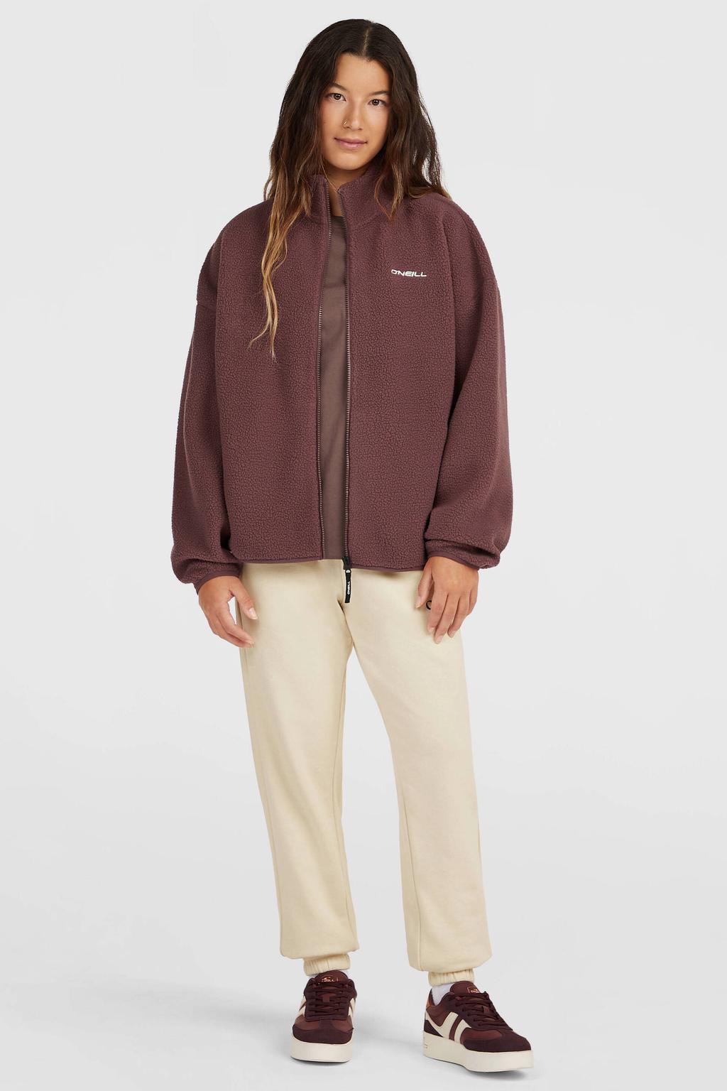 Aubergine dames O'Neill loose fit teddy outdoorvest met effen, lange mouwen en opstaande kraag