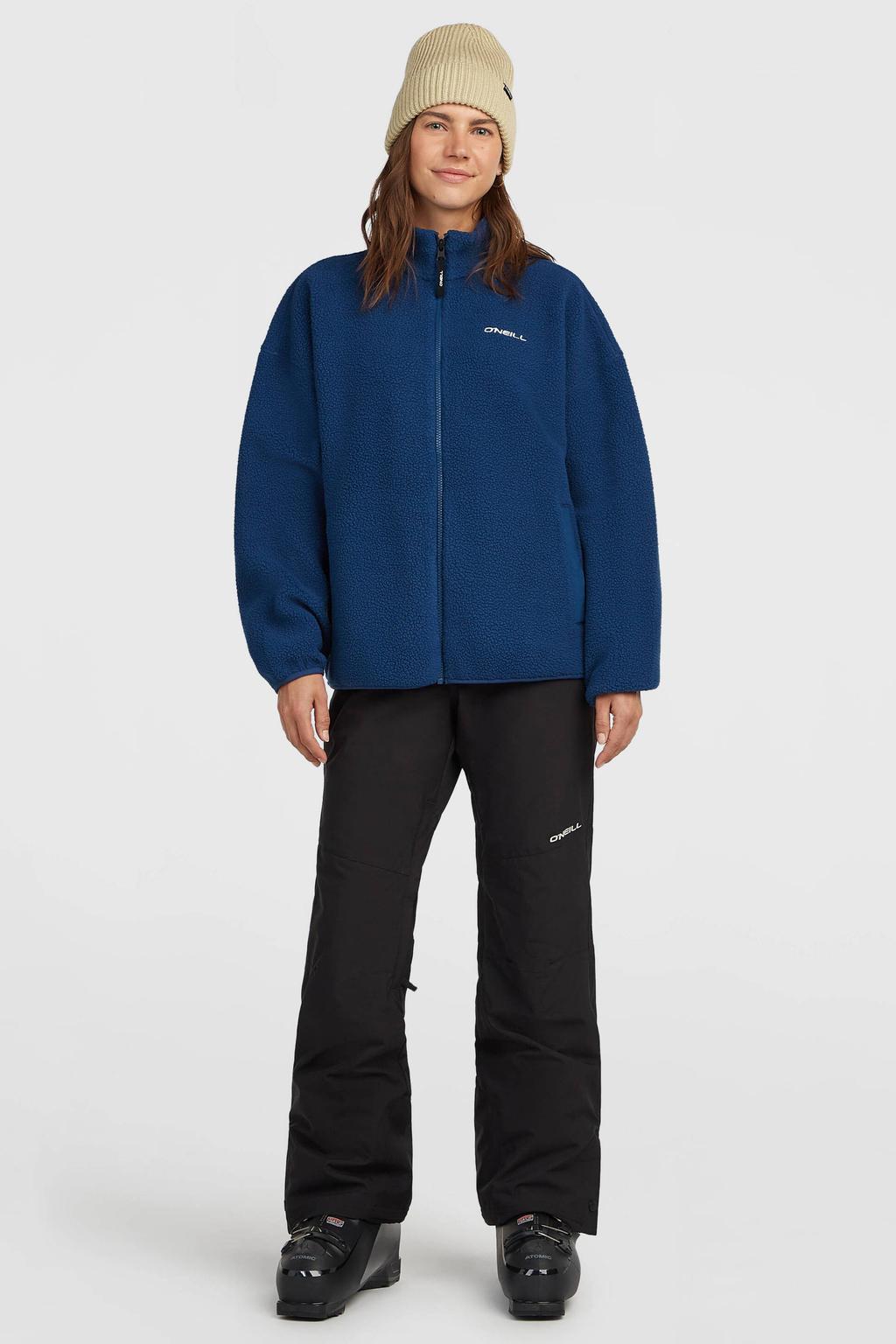 Blauwe dames O'Neill loose fit teddy outdoor vest met effen, lange mouwen en opstaande kraag